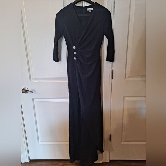 Calvin Klein Gorgeous Embellished Faux-Wrap Gown Indigo Blue Size 2 NWOT - Picture 1 of 6